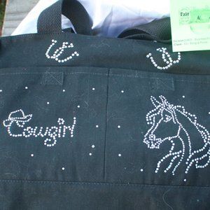 Black Cotton Tote with Rhinestone Cowgirl and Horse head motif